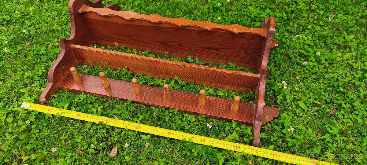 Dřevěná polička s věšákem - 7