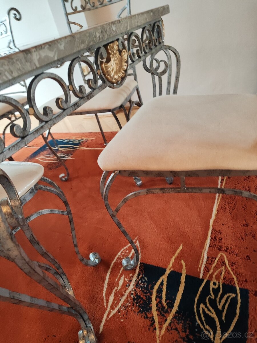 Secesně rustikální jídelní stůl a židle že Švýcarska - 7