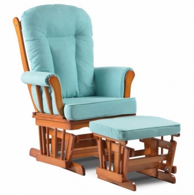Houpací křeslo, kojící křeslo s podnožkou modrá látka - 7