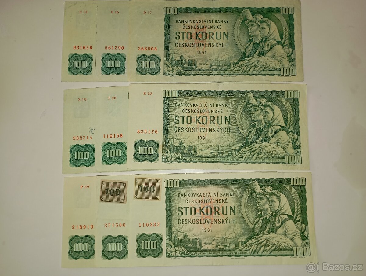 BANKOVKY 100 KČS 1961, VŠECHNY VYDANÉ SÉRIE - 7