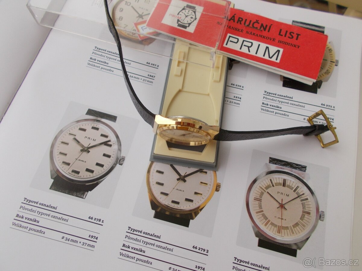 luxusni zlacene trezor hodinky prim 1974 komplet funkcni - 7