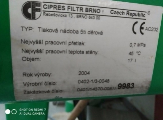 Odsávací a filtrační zařízení značky FILTR CARM, r. v. 2004 - 7