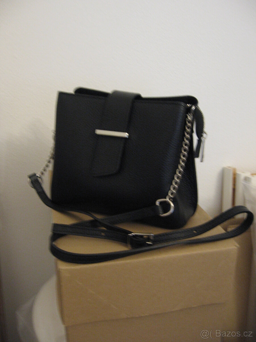 CROSSBODY ELEGANTNI KOŽENA KABELKA ČERNA - NOVA - 7