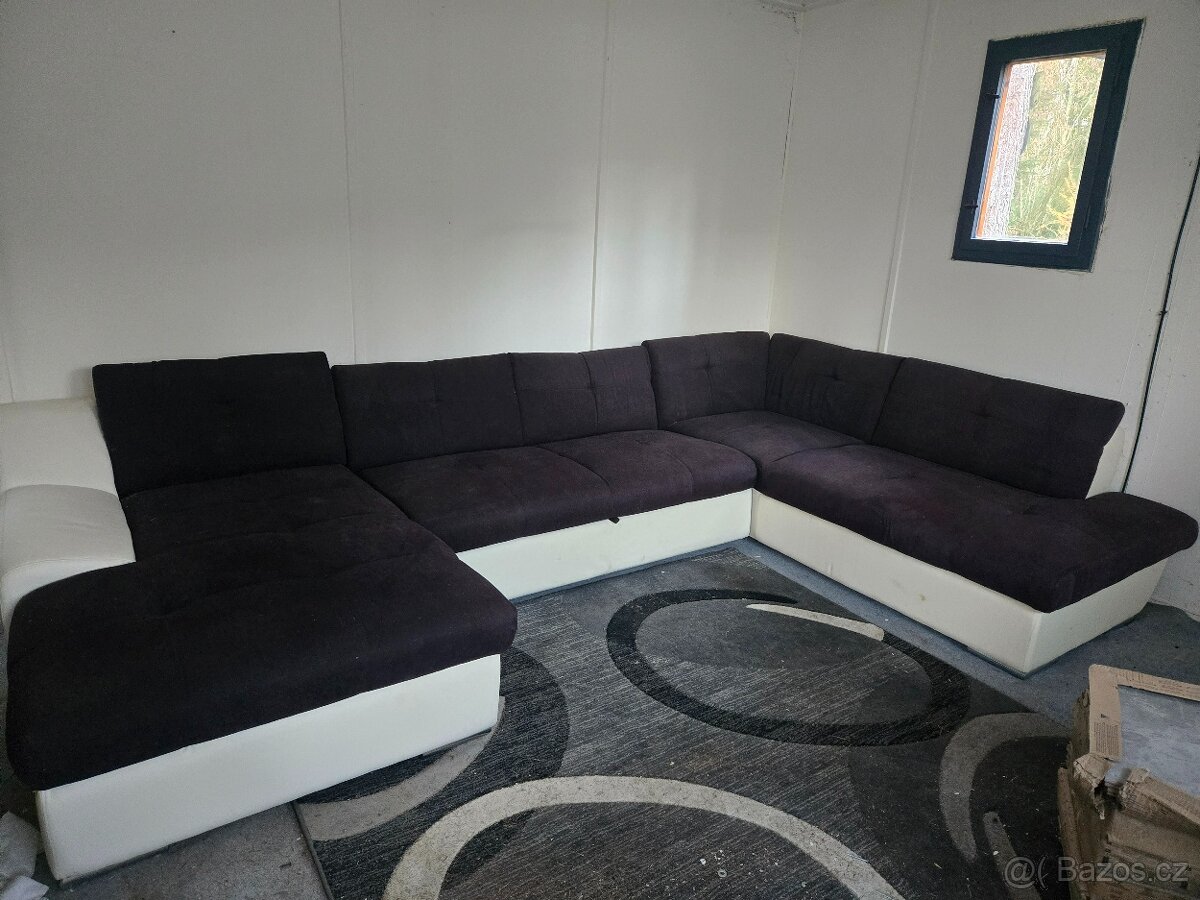 Prodej sedací rozkládací soupravy koženka a látka - 7