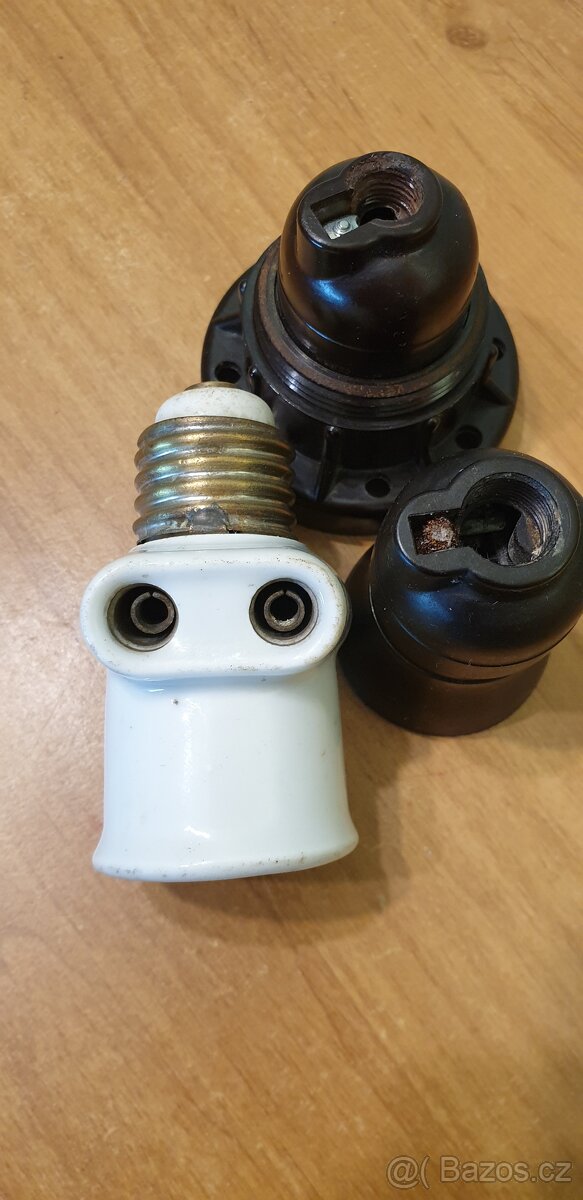Porcelánová objímka, bakelitové objímky, retro E27zlodějka - 7