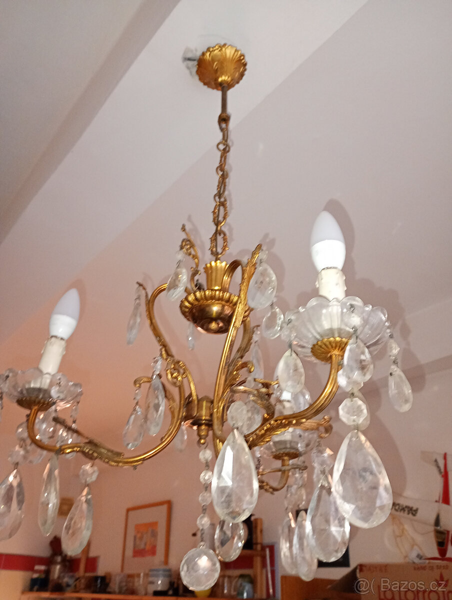 Hollywood Regency křišťálový lustr,3 ramena - 7