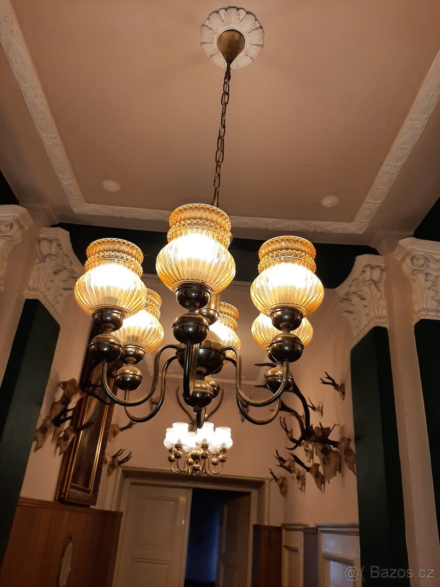 krásný starý šestiramenný lustr - 7