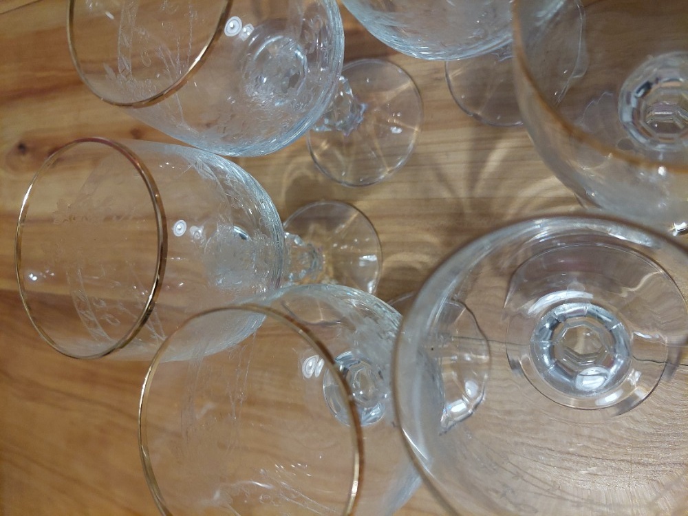 6 křišťálová sklenička, skleničky na víno či vodu, zlacené - 7