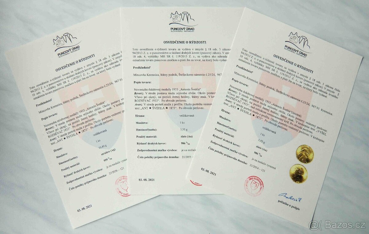 Kompletní sada Švehla 2021 - 2x zlato + 1x stříbro - 7