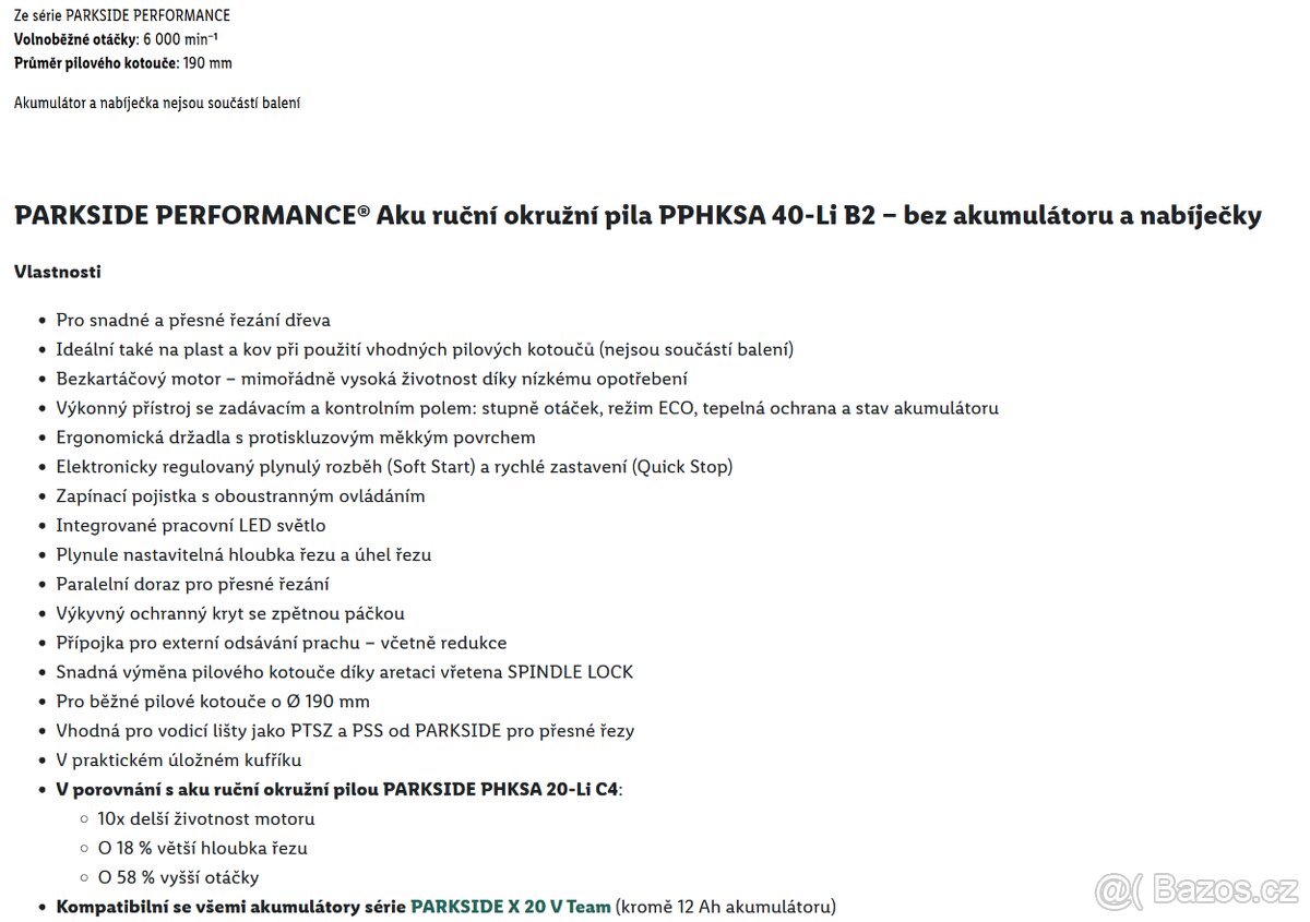 Okružní pila Parkside Performance aku - 40V nová - 7