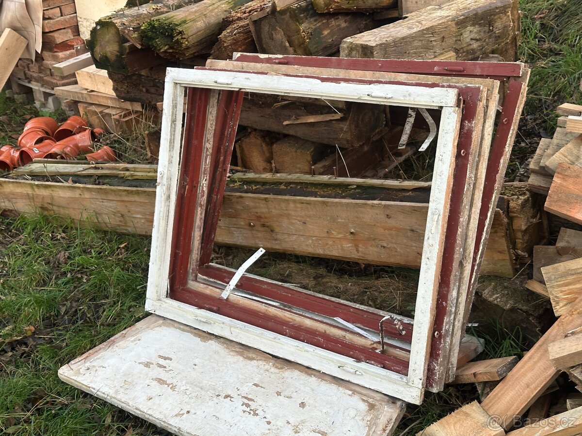 Stará dřevěná dvojitá okna z chalupy 4 ks - 7