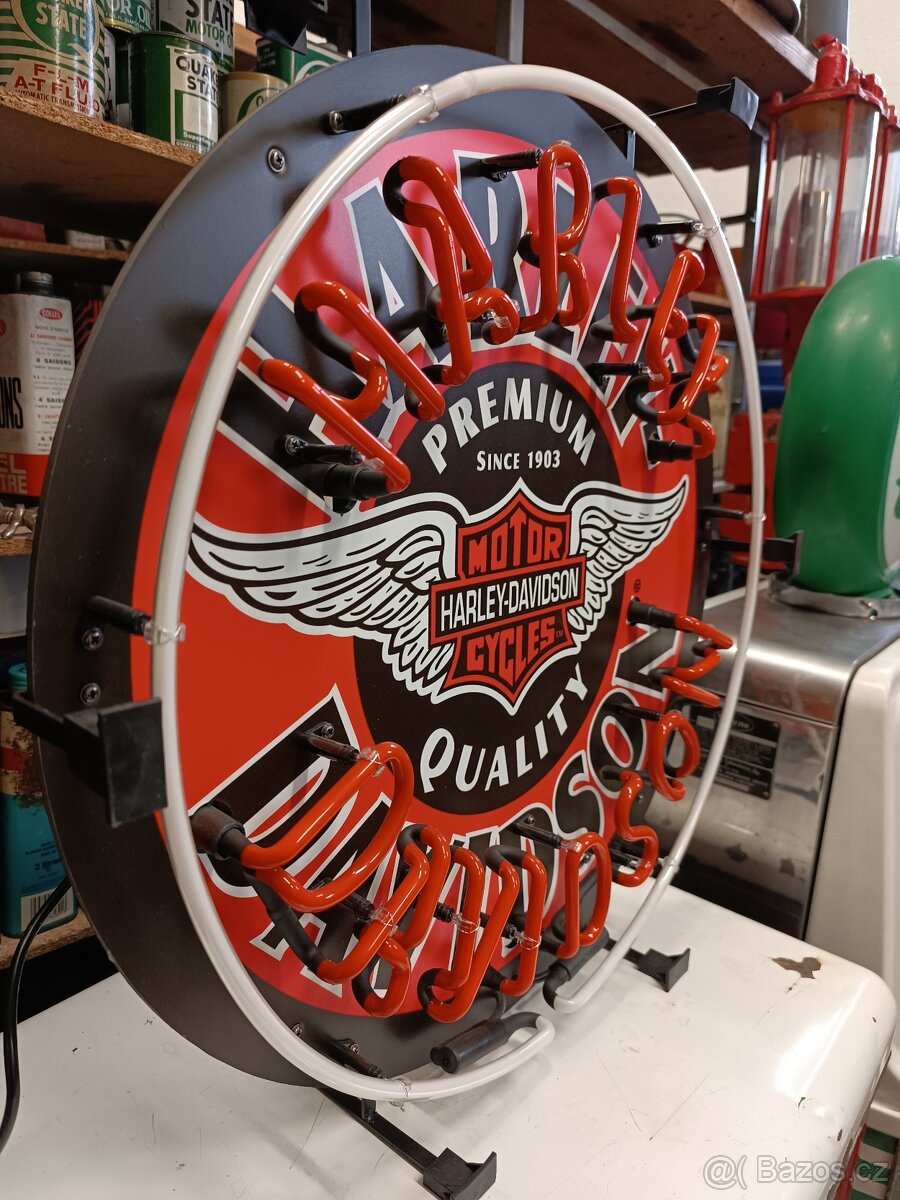 Velký neon Harley Davidson, dekorace do garáže - 7