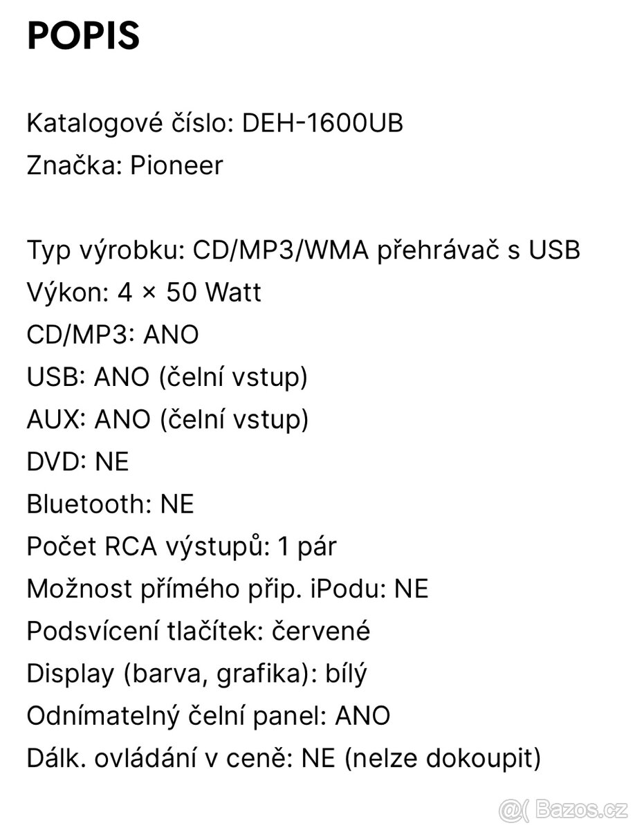 Autorádio Pioneer CD MP3 AUX USB 3.5 Jack - 7
