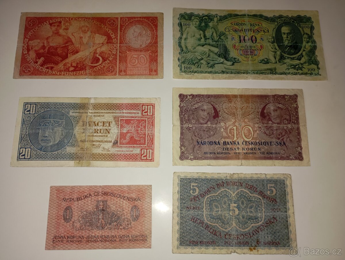 BANKOVKY 30. LÉTA, 1-100 K, 6 RŮZNÝCH NOMINÁLŮ, NEPERFOR. - 7