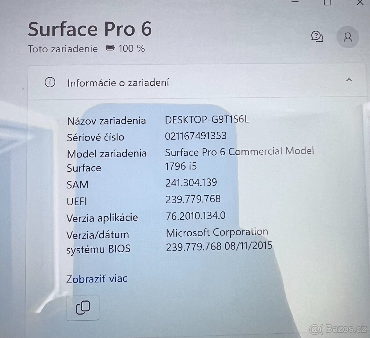 Microsoft Surface Pro 6 / i5 8350U / 8GB RAM / 256GB / 12" - 7