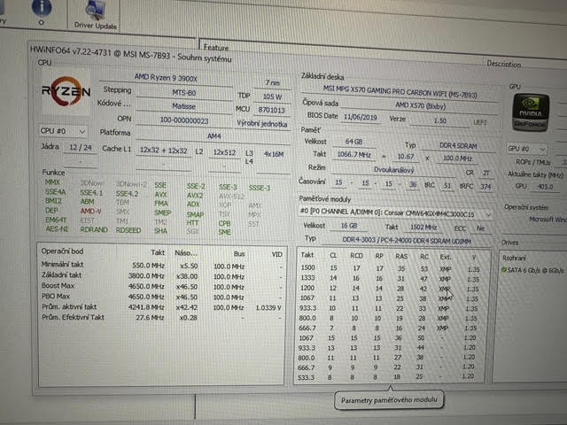 MPG X570 Gaming PRO, RYZEN 9-3900X, 64GB DDR4 - 7