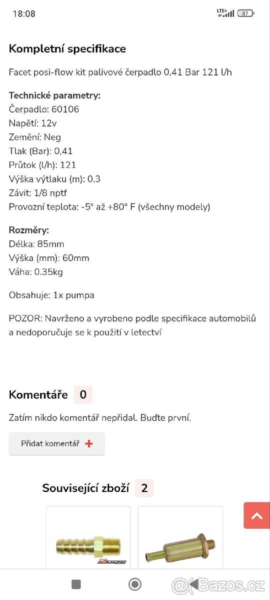 Facet Posiflow – palivové čerpadlo pro karburátory - 7