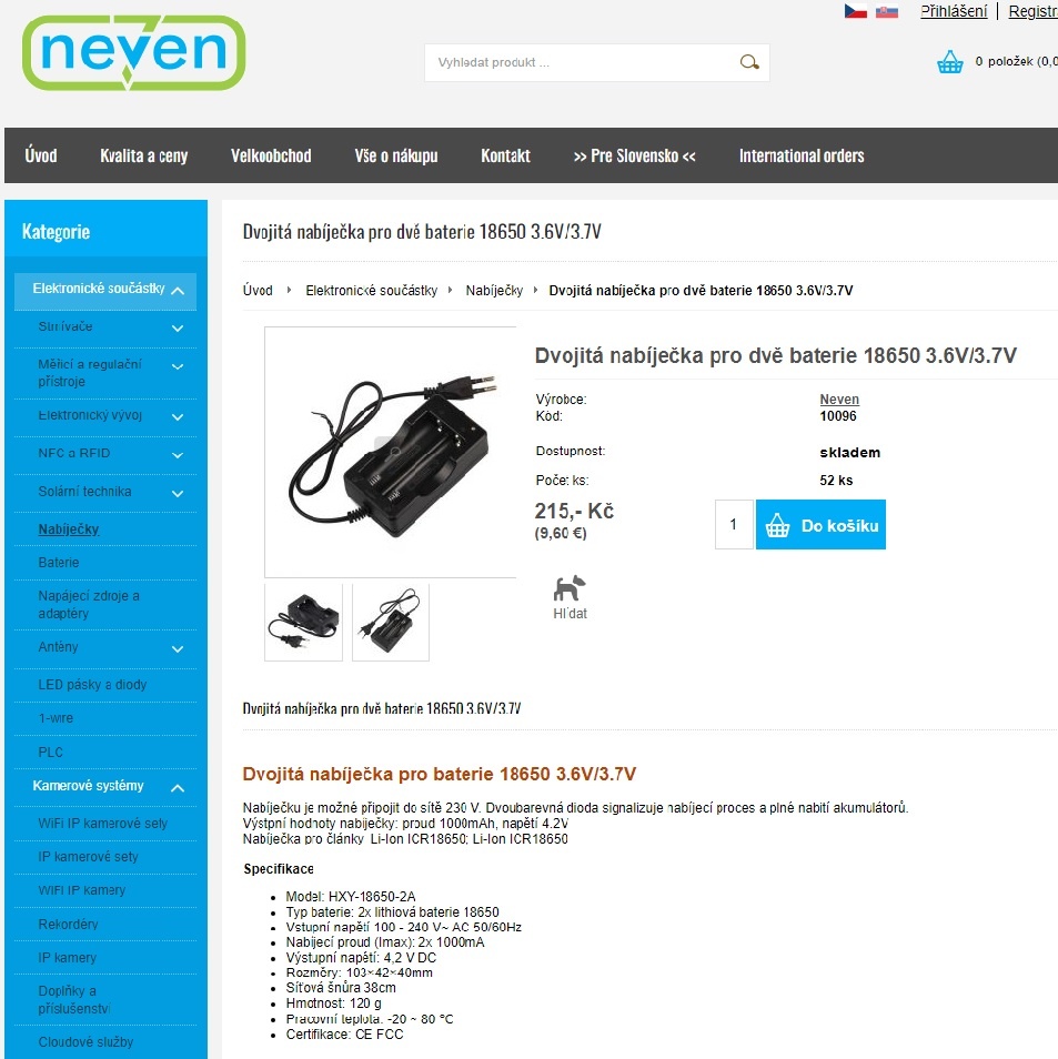 Li-Ion ICR18650 - 4 baterie a Dvojitá nabíječka = SADA - 7