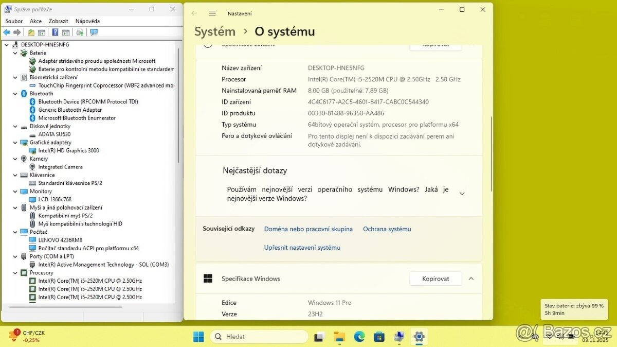 LENOVO T420 /i5-2520/8GB/SSD240GB/WIN11/NOVÁ BATERIE/ZÁRUKA - 7