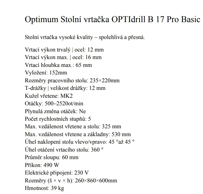 NOVÁ Stolní vrtačka Optimum maschinen OPTIdrill B 17PRO - 7