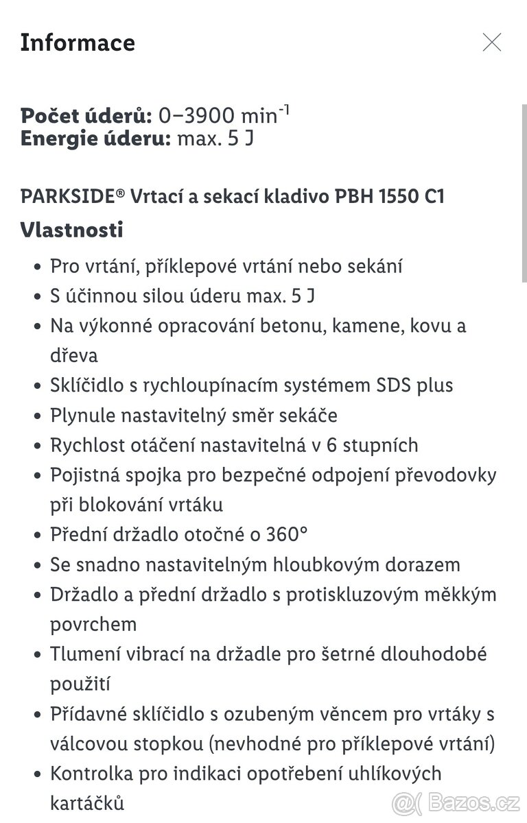Elektrický kladivo Parkside síla úderů 5J - 7
