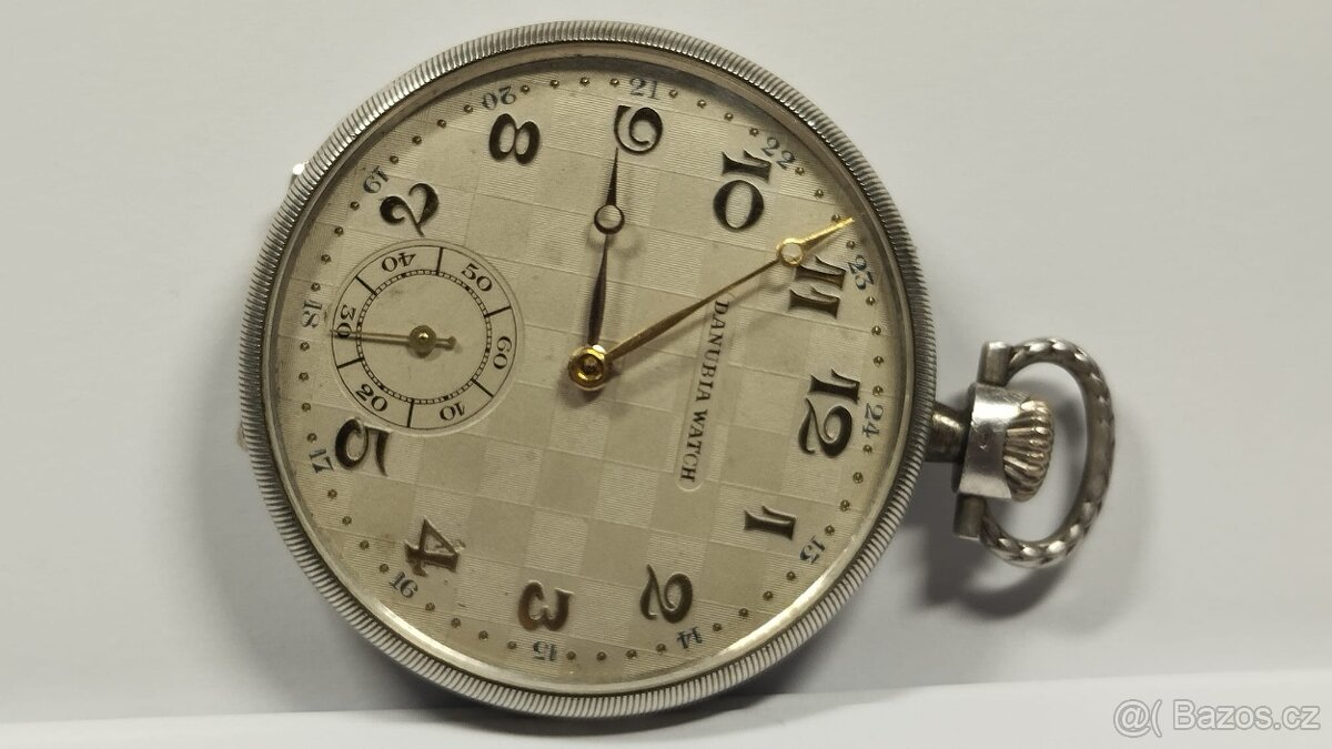 Staré pánské stříbrné kapesní hodinky DANUBIA WATCH - 7