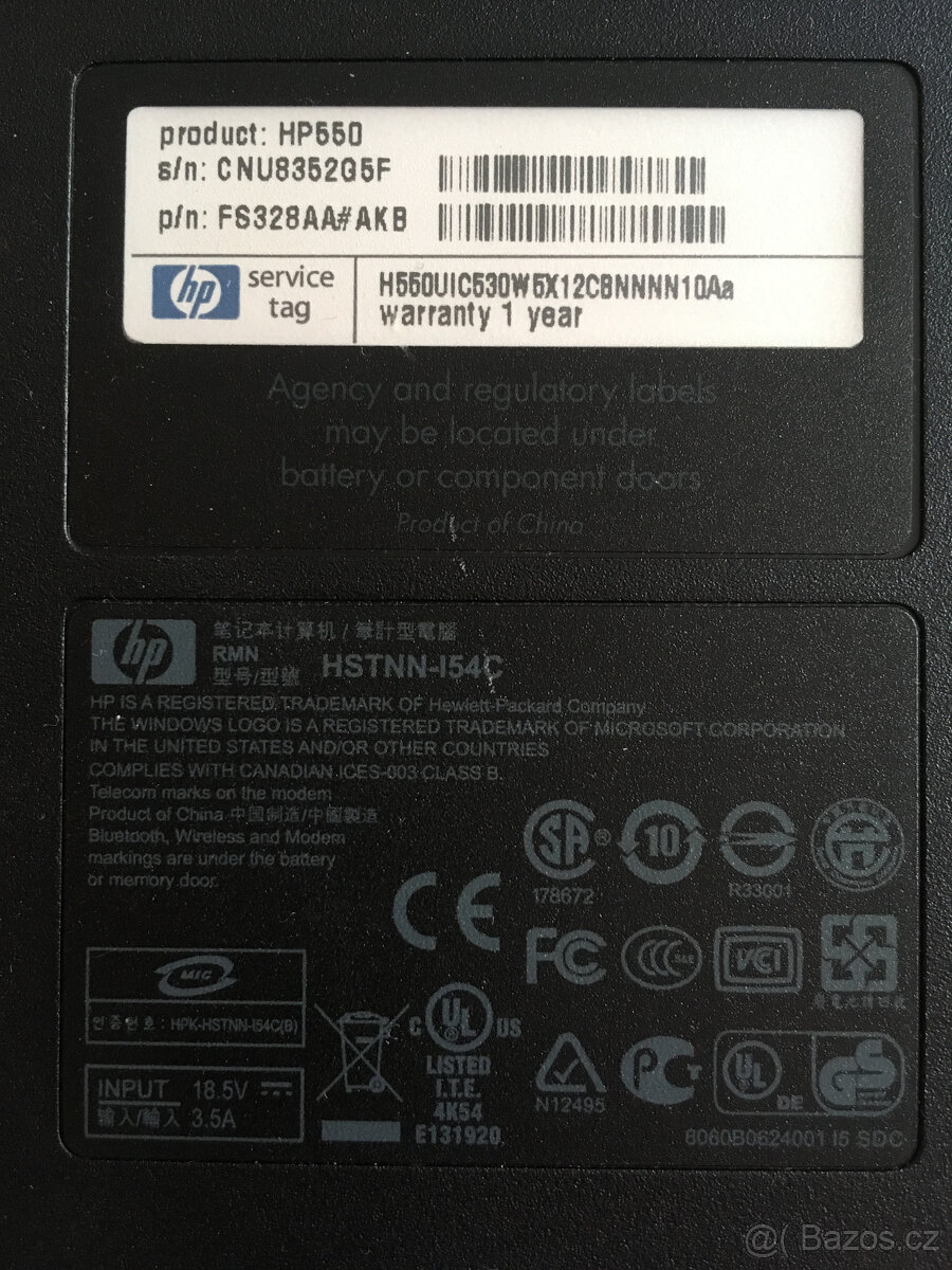 Notebook HP 550 s licencí Windows Vista - 7