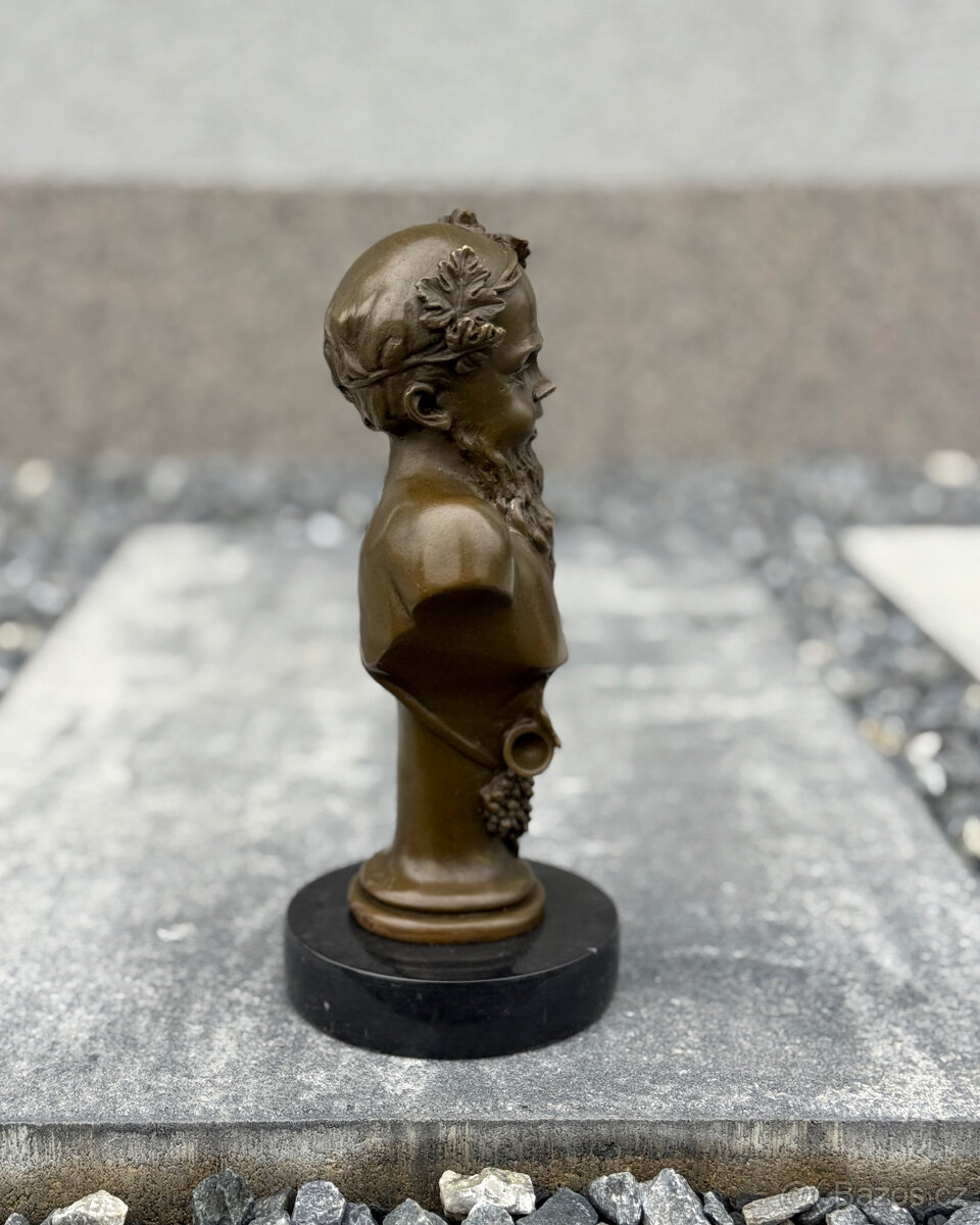 Bronzová busta Bacchus socha boha vína antická luxus dekor - 7