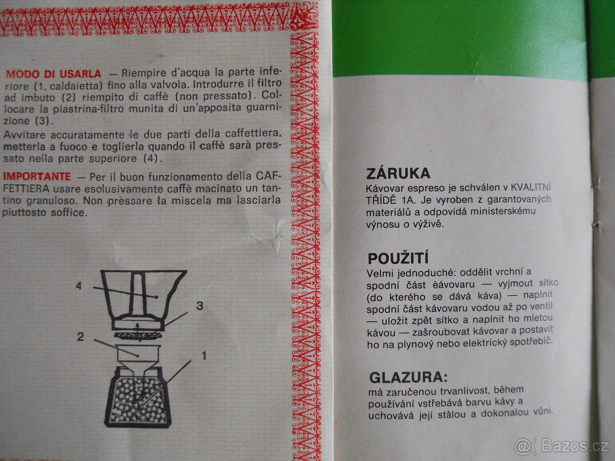 Retro moka konvička, nepoužitá, obal, návod, účtenka - 7