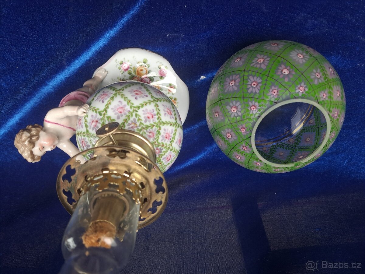 Porcelánová, figurální lampa, petrolejová - 7