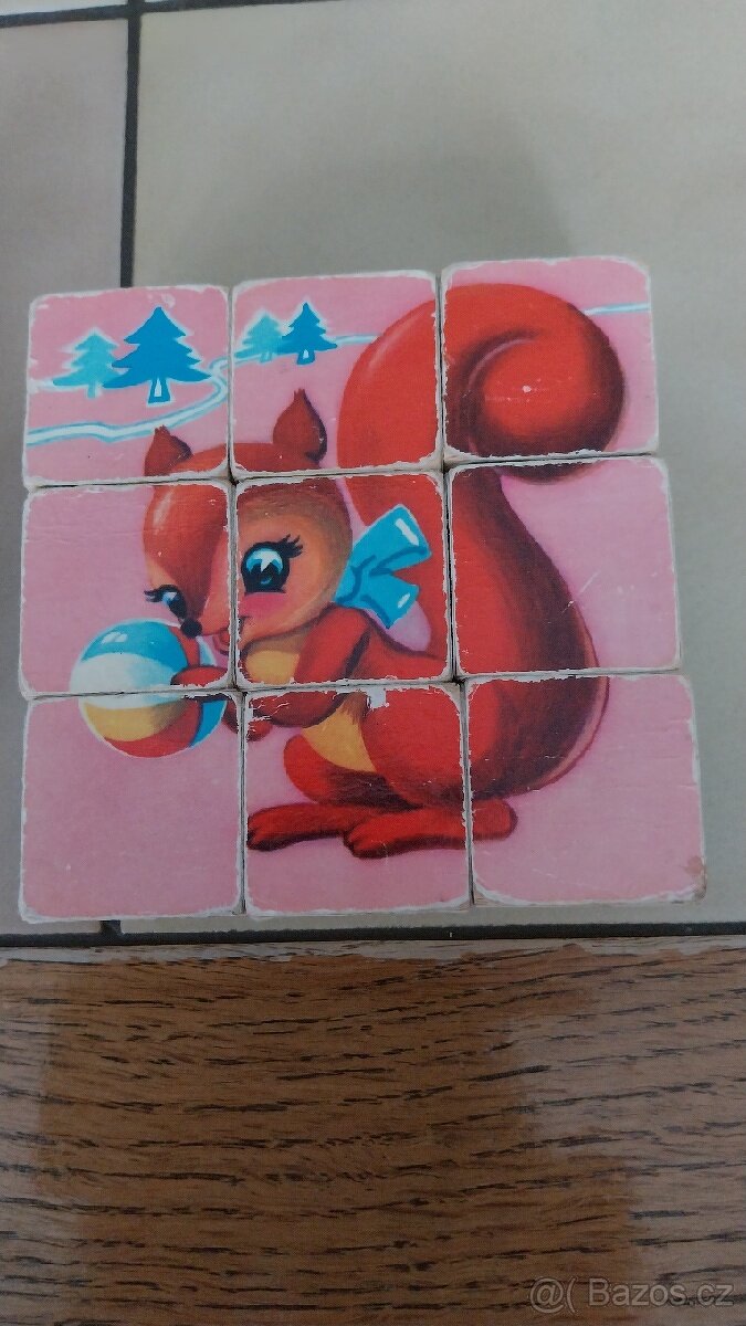 Retro dřevěná tiskátka, podušky na razítka,obrázkové kostky - 7