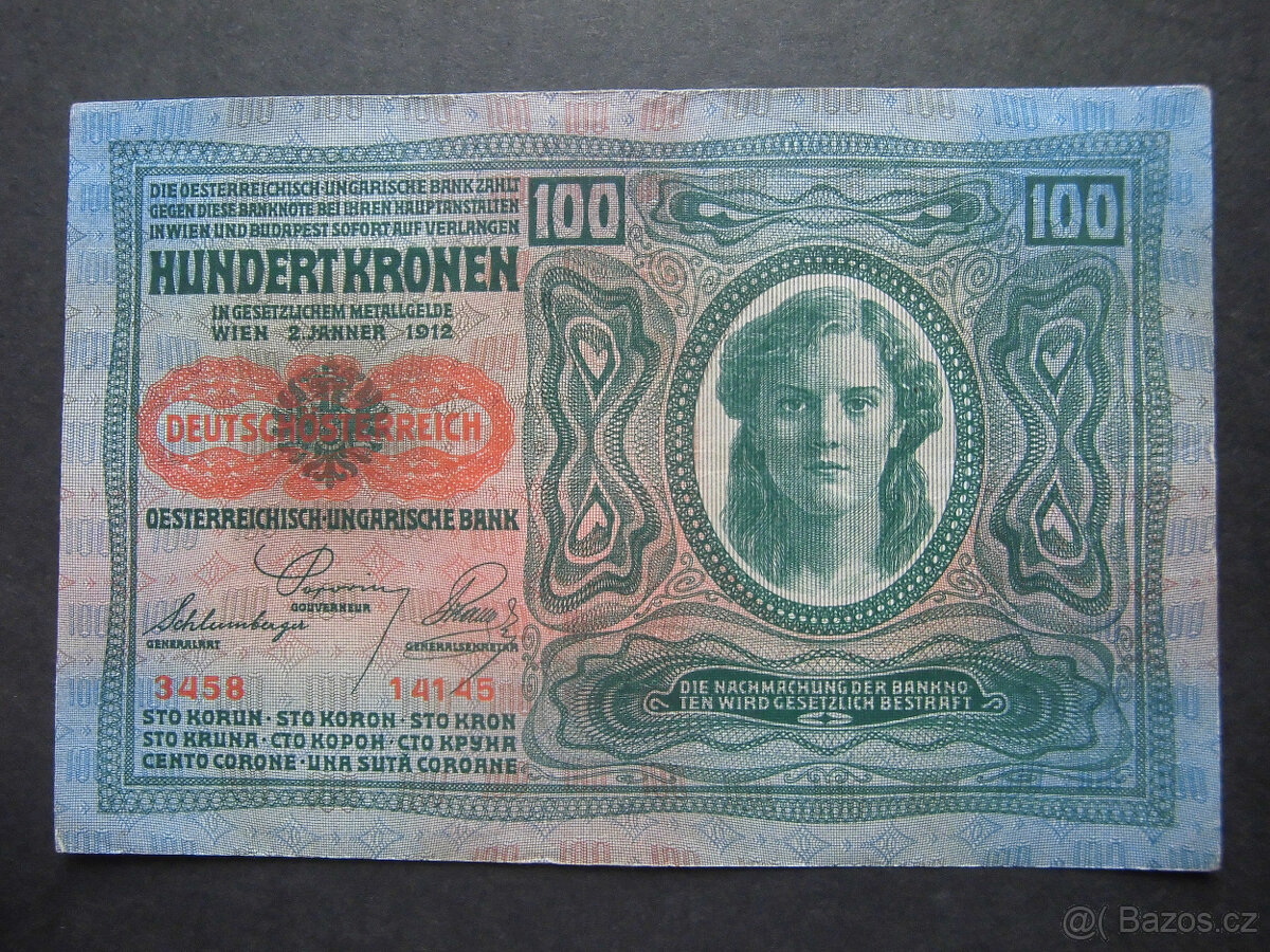 Bankovky Rakousko-Uhersko s přetiskem "20K, 50K, 100K" - 7