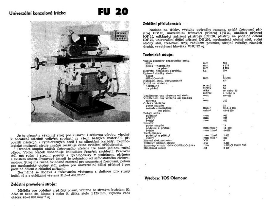 Univerzální konzolová frézka FU20 - 7