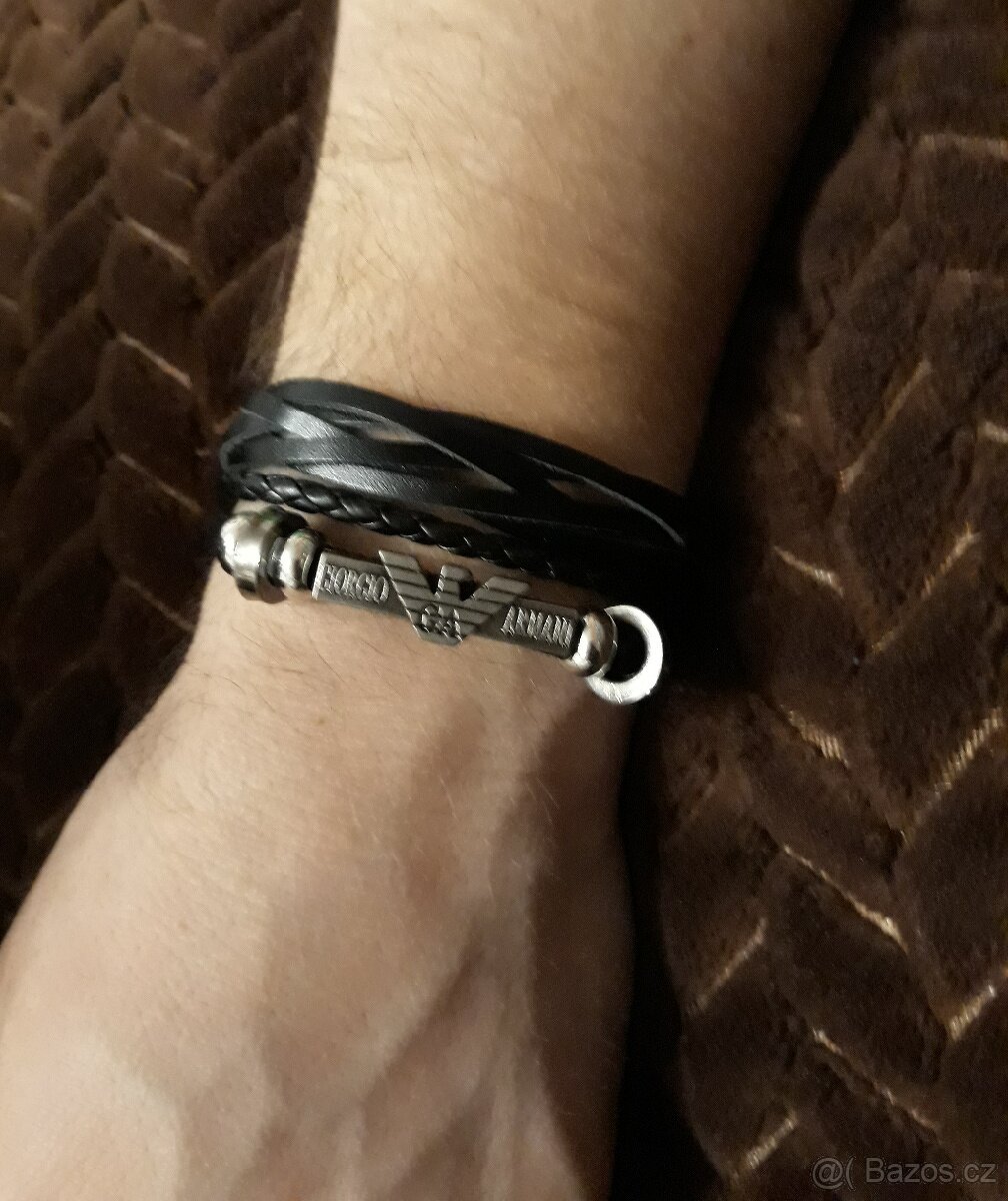 Armani pánský kožený náramek páskový pravá kůže 21,5 cm - 7