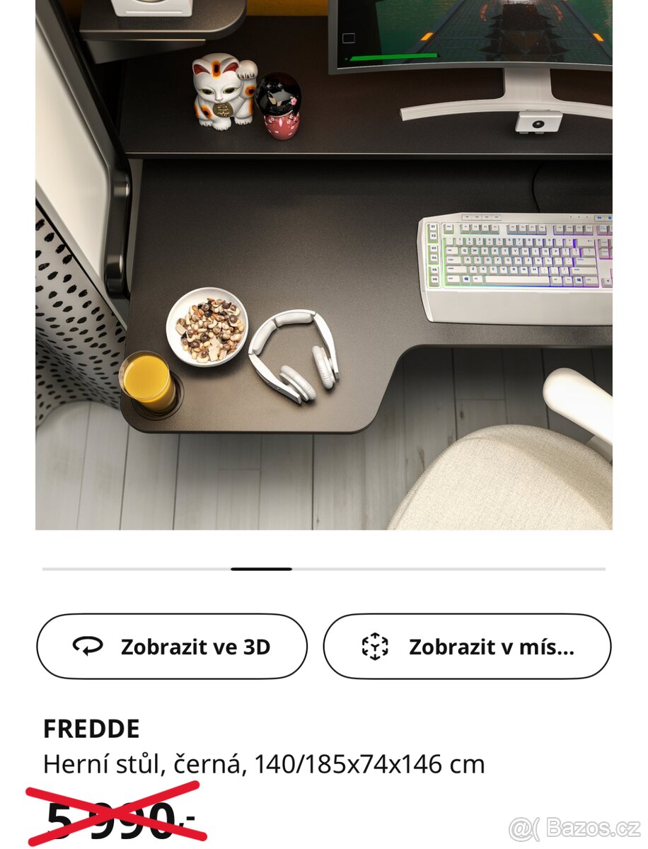 Herní / pracovní stůl IKEA FREDDE černý 140/185x74x146 - 7