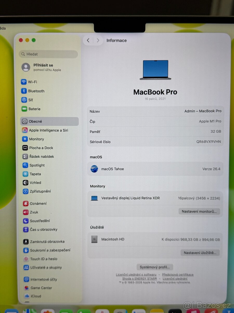 MacBook PRO 16” M1 PRO/32 GB RAM/1 TB SSD/94% - 7
