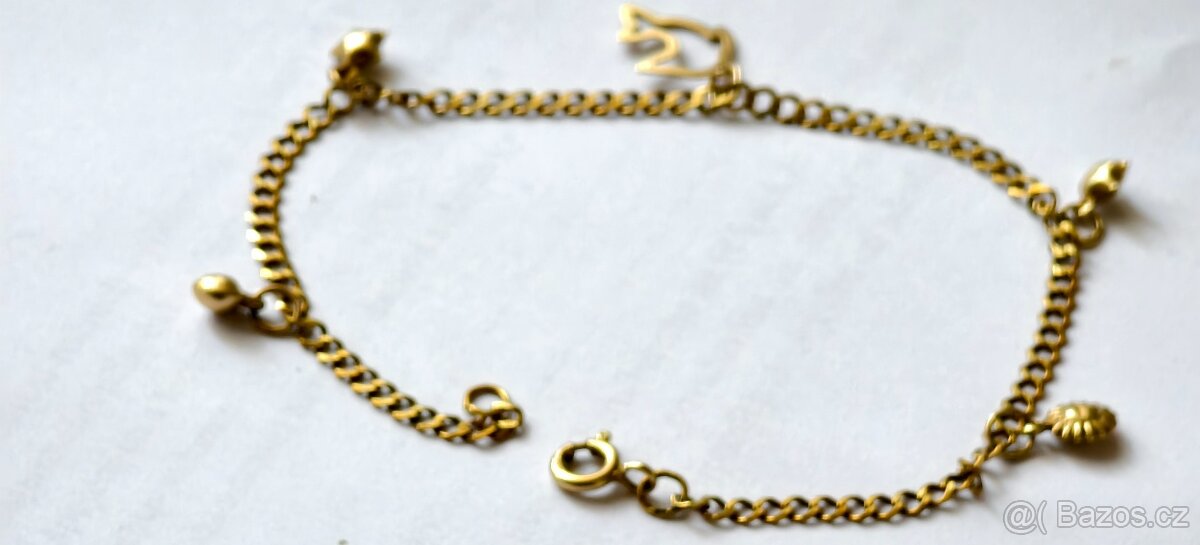 Zlatý náramek s přívěsky 585/1000. 14K - 7
