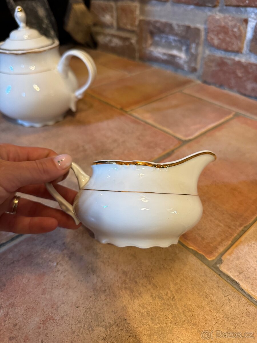 Porcelánový čajový/ kávový set bílý se zlatým zdobením Thun - 7