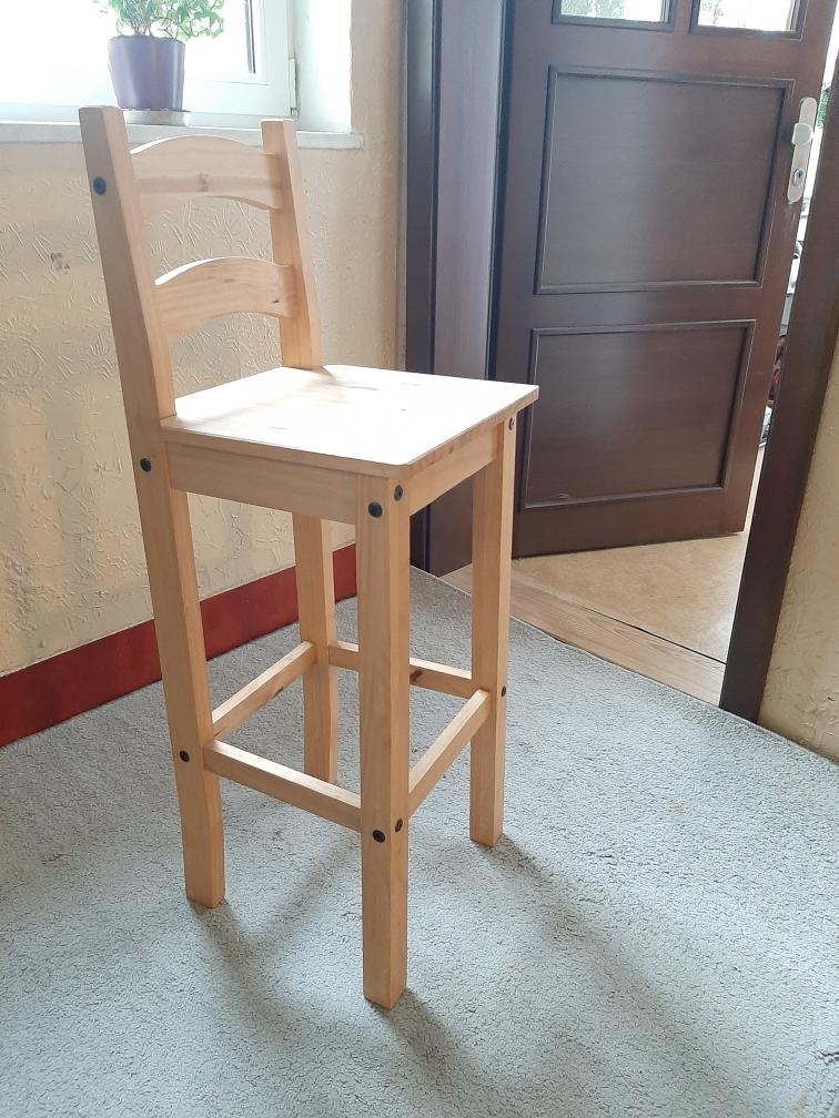 Židle barová dřevěná z masivního borovicového dřeva nová - 7