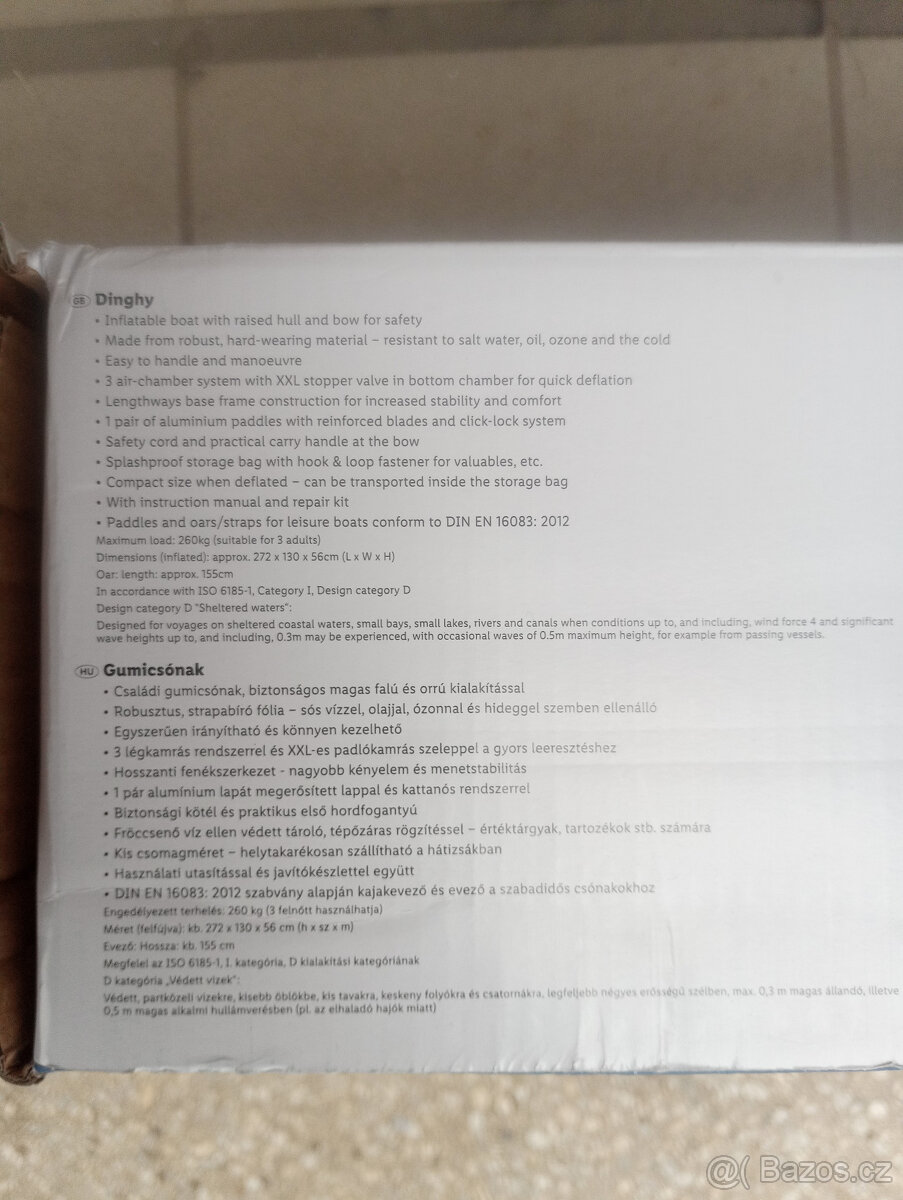 Nový nafukovací člun + 2 vesla, 272cm dlouhý, nosnost 260kg - 7