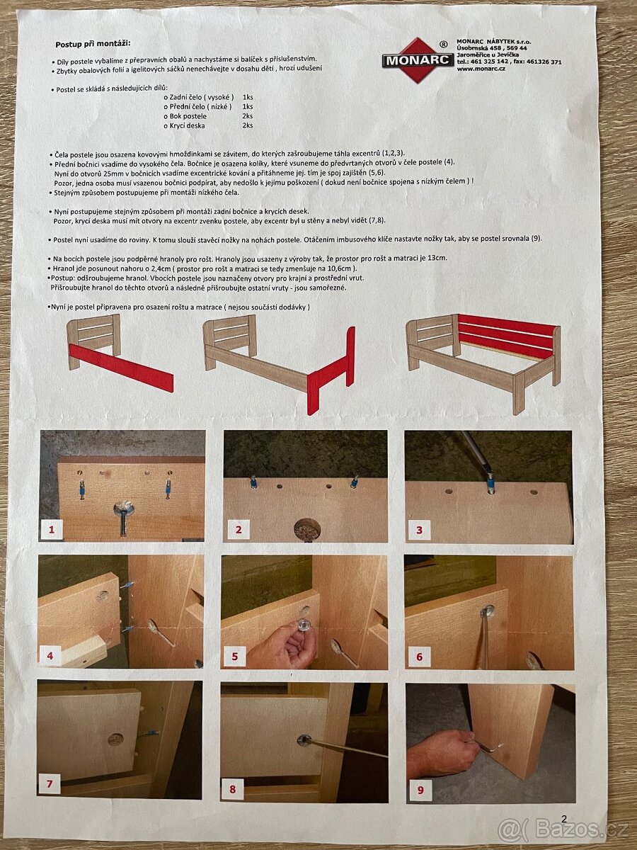 Dřevěná postel s laťovým roštem zn. Monarc - 7