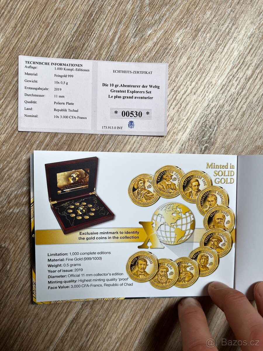Sada zlatých mincí - Největší objevitelé světa (10x 0,5g) - 7