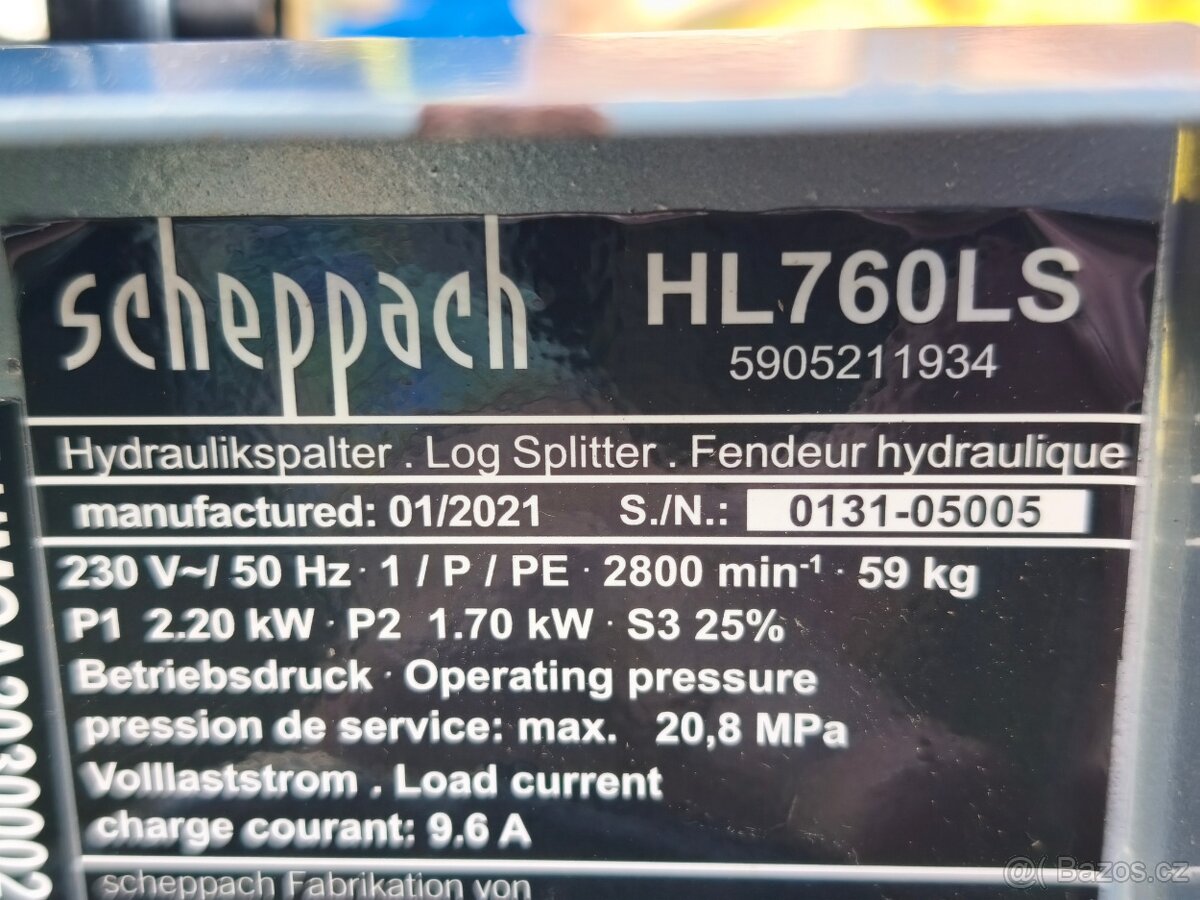 Prodám Štípačka dřeva Scheppach HL 760 - 7 tun. - 7