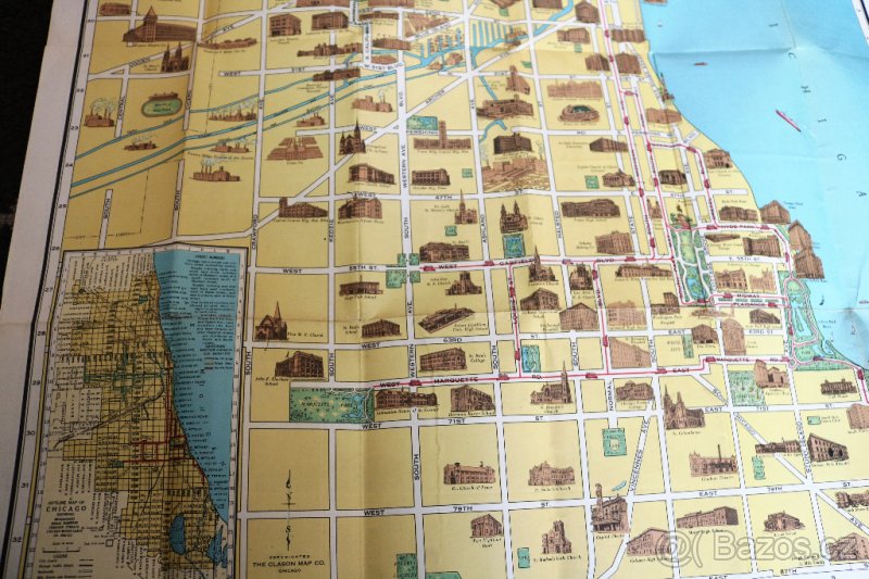 Raritní obrázková mapa Chicaga - 1925
- 7