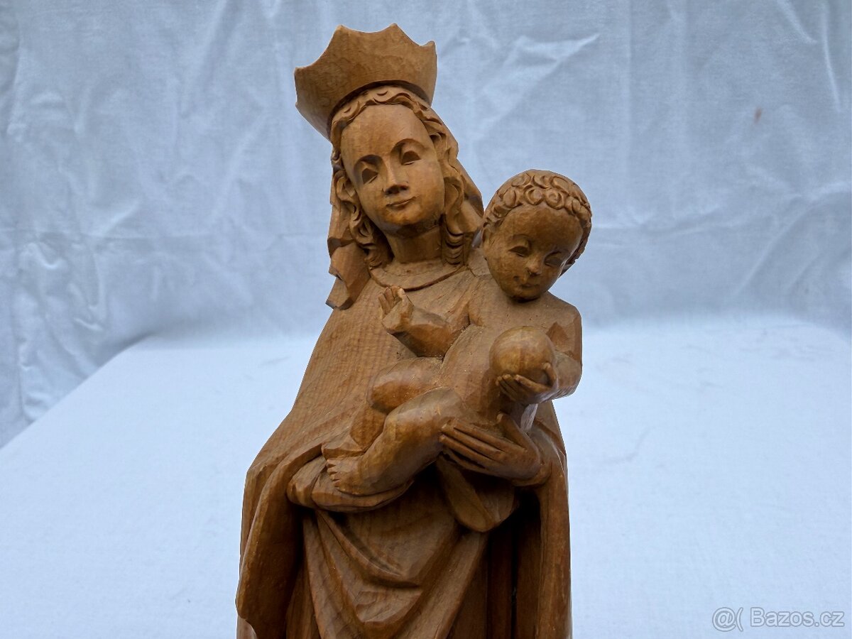 Dřevěná socha Panna Marie královna s jezulátkem - 7