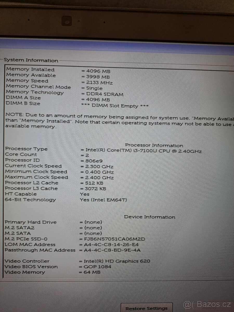 Dell Latitude E5580 - i3-7100 - 7