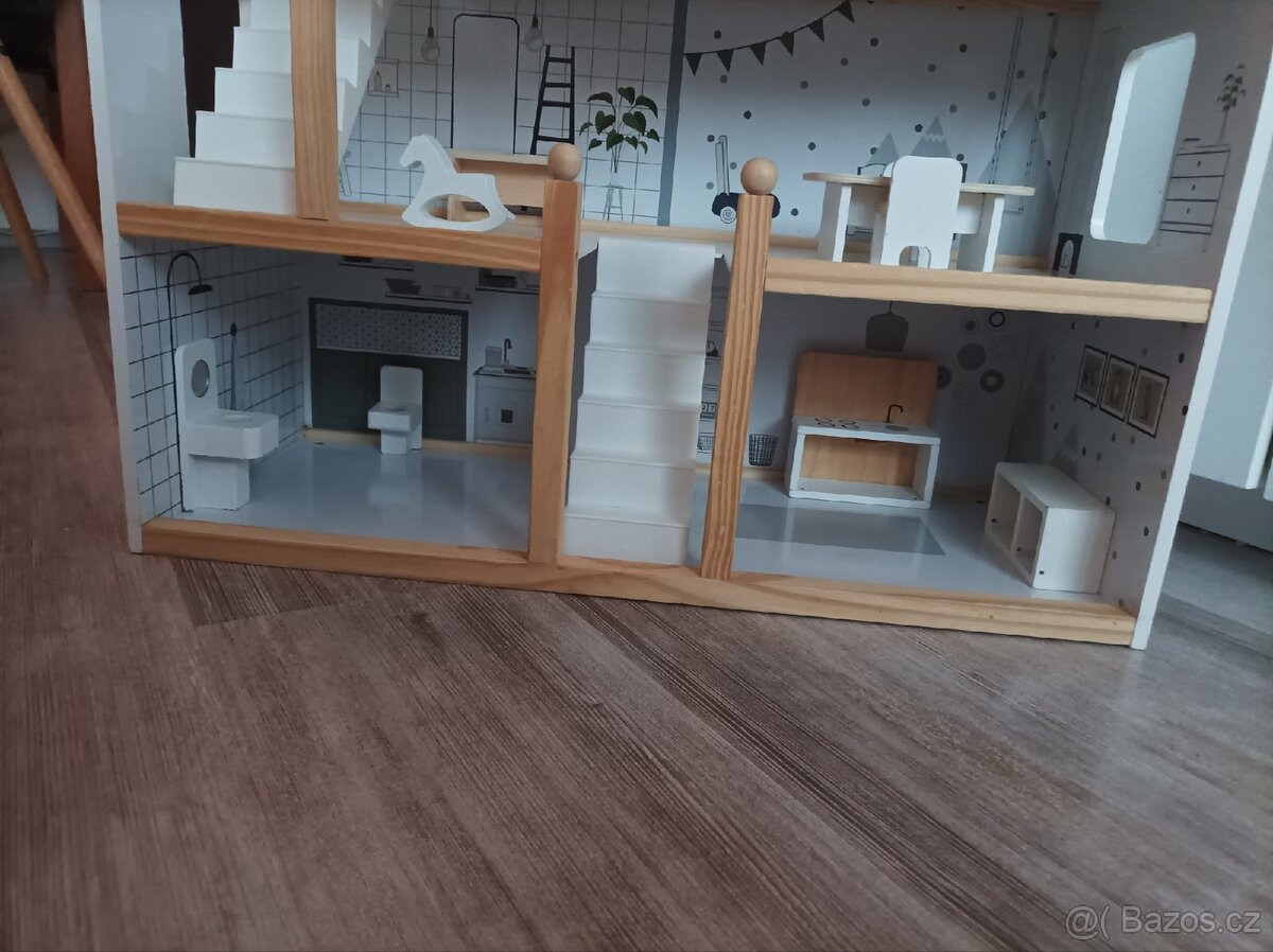 Dřevěný domeček pro panenky + nábytek 80cm - 7