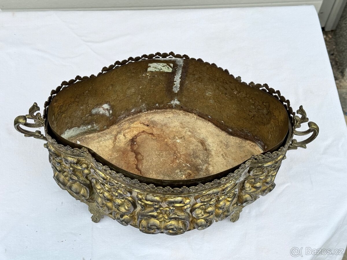 Žardiniéra květináč starožitný 1850-60 mosaz Francie Napoleo - 7