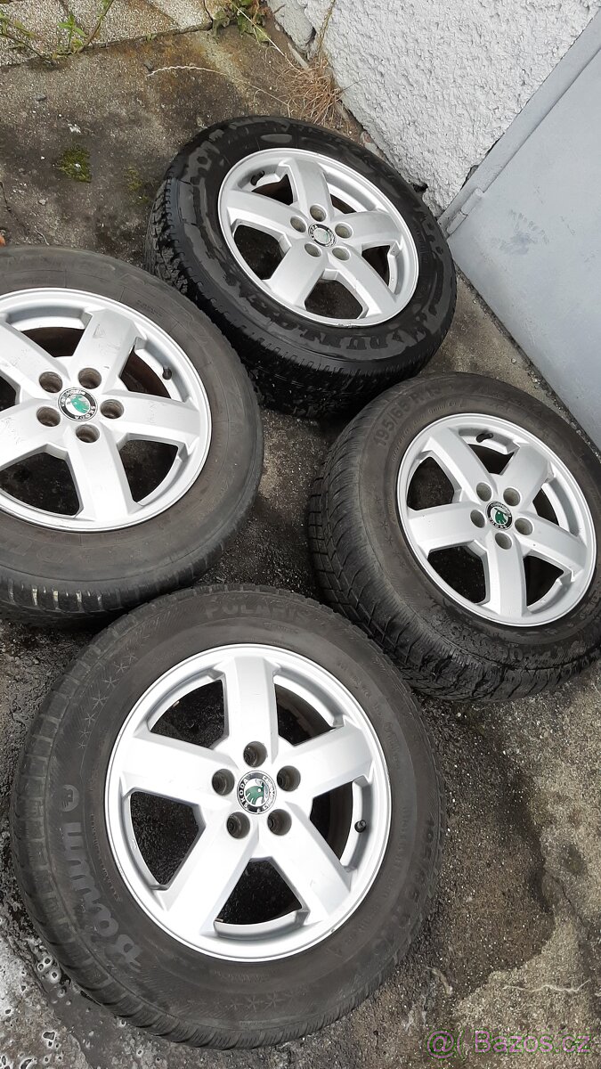 Originál alu kola škoda + zimní pneu 195/65 R15 - 7