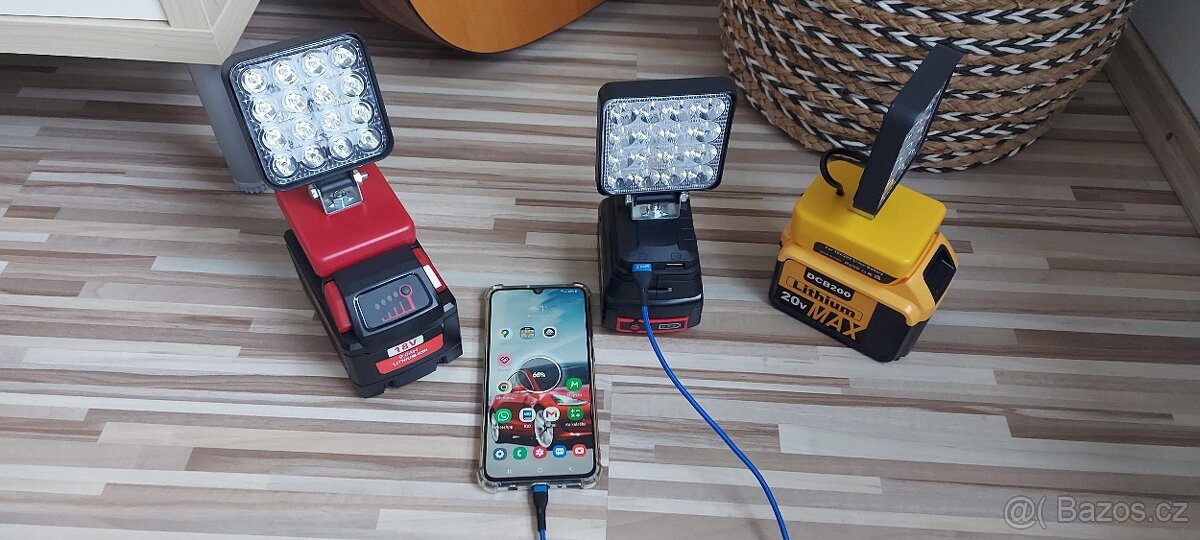 Svítilna Aku DeWALT+Milwaake+Bosch18V+2xUSB s nabíjením USB - 7